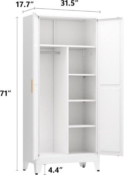 Metal Armoire Wardrobe Closet with Hanging Rod,71'' Laundry Room Cabinets with 2 Doors and 3 Adjustable Shelves,Bedroom Armoires,Laundry Room Cabinets,Armario De Ropa Closet（Modern）