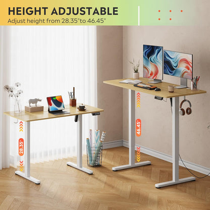 48 Inch Electric Standing Desk, 3 Adjustable Height Stand up Desk for Home Office, Ergonomic Sit to Stand Desk with LED Touchscreen, Headphone Hook, 3 Memory Preset Computer Desk (Maple)