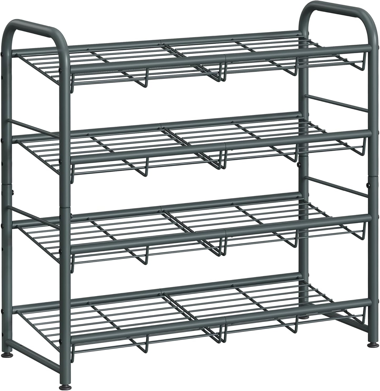 Stackable Shoe Rack, 4 Tier Metal Shoes Rack Storage Shelf, Holds up to 20 Pairs Shoes, Adjustable Slanted Shelves Tower Organizer for Closet Entryway Small Spaces, Bronze
