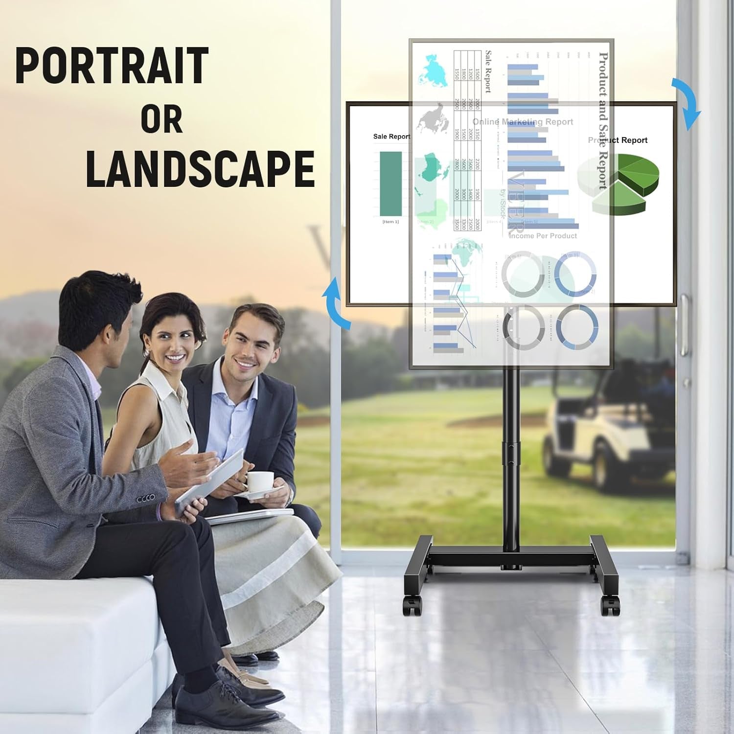 Mobile TV Cart Rolling TV Stand for 13-50 Inch Screens, Tilting and Rotating Mount, Portrait to Landscape, Height Adjustable Portable TV Stand with Wheels Holds up to 44Lbs Max VESA 200X200Mm