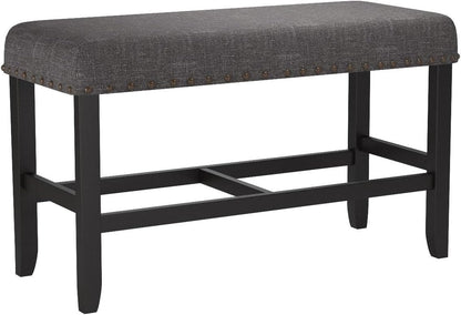 Biony Fabric Counter Height Dining Bench with Nailhead Trim, Grey