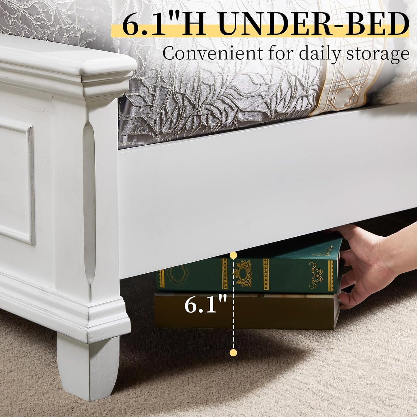 King Size Solid Wood Bed Frame with Headboard and Footboard, Noiseless Farmhouse Platform Bed, No Box Spring Needed, Rustic Bed Base with 12 Wood Slats Support, Distressed