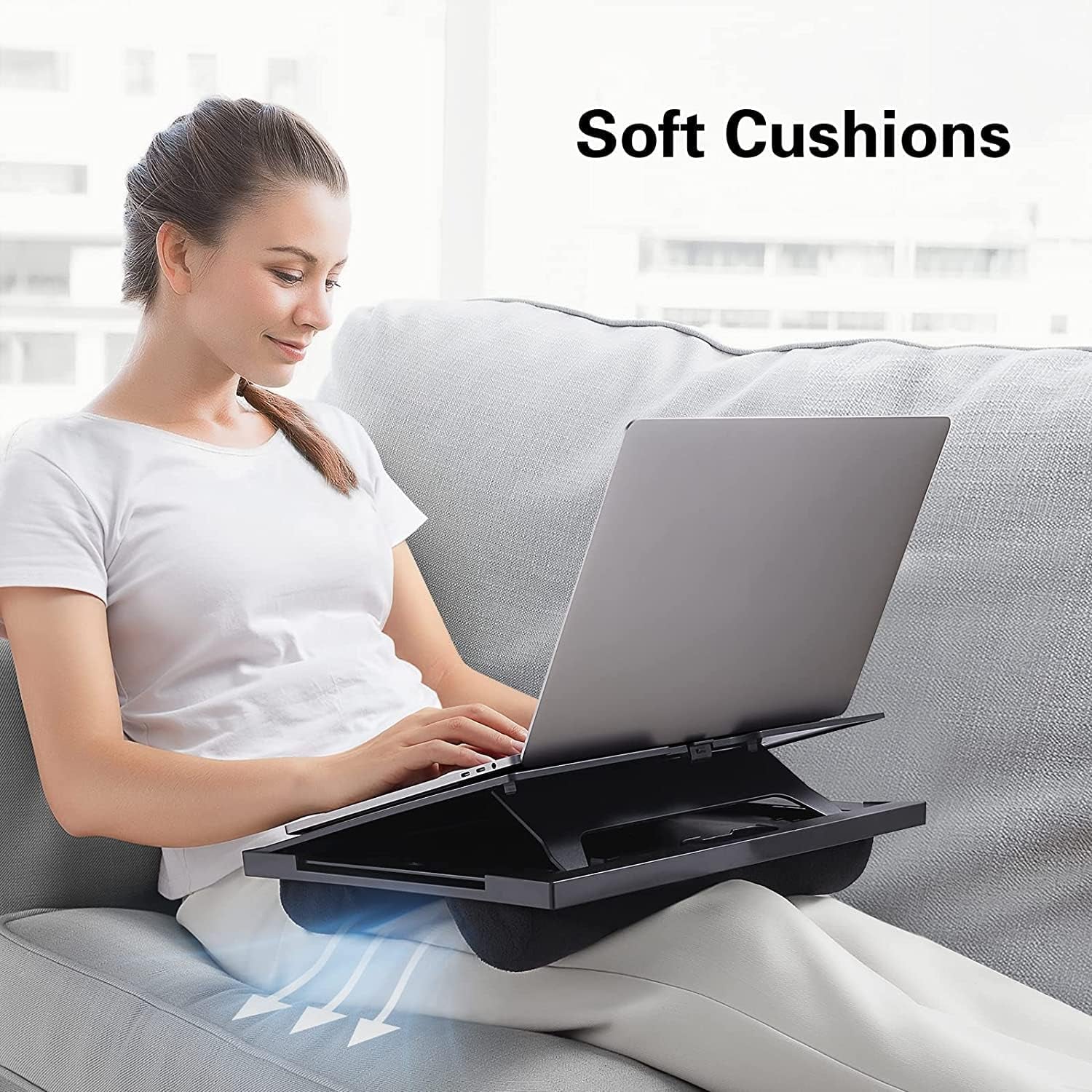 Adjustable Lap Desk - with 6 Adjustable Angles, Detachable Mouse Pad, & Dual Cushions Laptop Stand for Car Laptop Desk, Work Table, Lap Writing Board & Drawing Desk on Sofa or Bed by