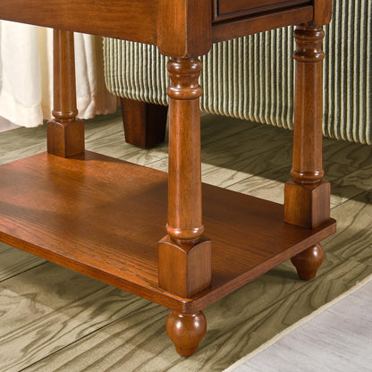 Narrow End Table with Drawer and Storage Shelf, Solid Wood Sofa Side Tables, Slim beside Table-, Telephone for Small Spaces, Living Room, 22"L X 13"W X 22.7"H No-Tools Assembly Caramel Brown BBJ004DR