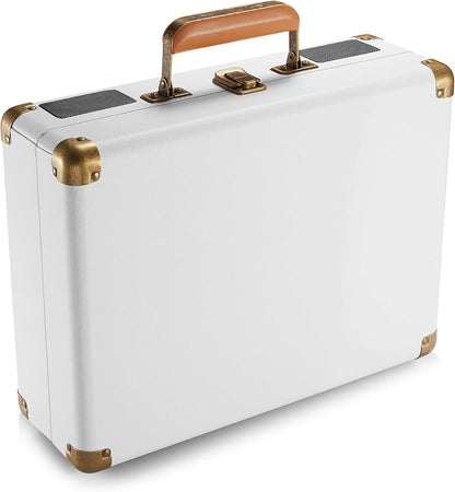 Vinyl Record Player Bluetooth with Speakers 3 Speed Portable Turntable Suitcase Built in 2 Speakers RCA Line Out AUX Headphone Jack PC Recorder-White