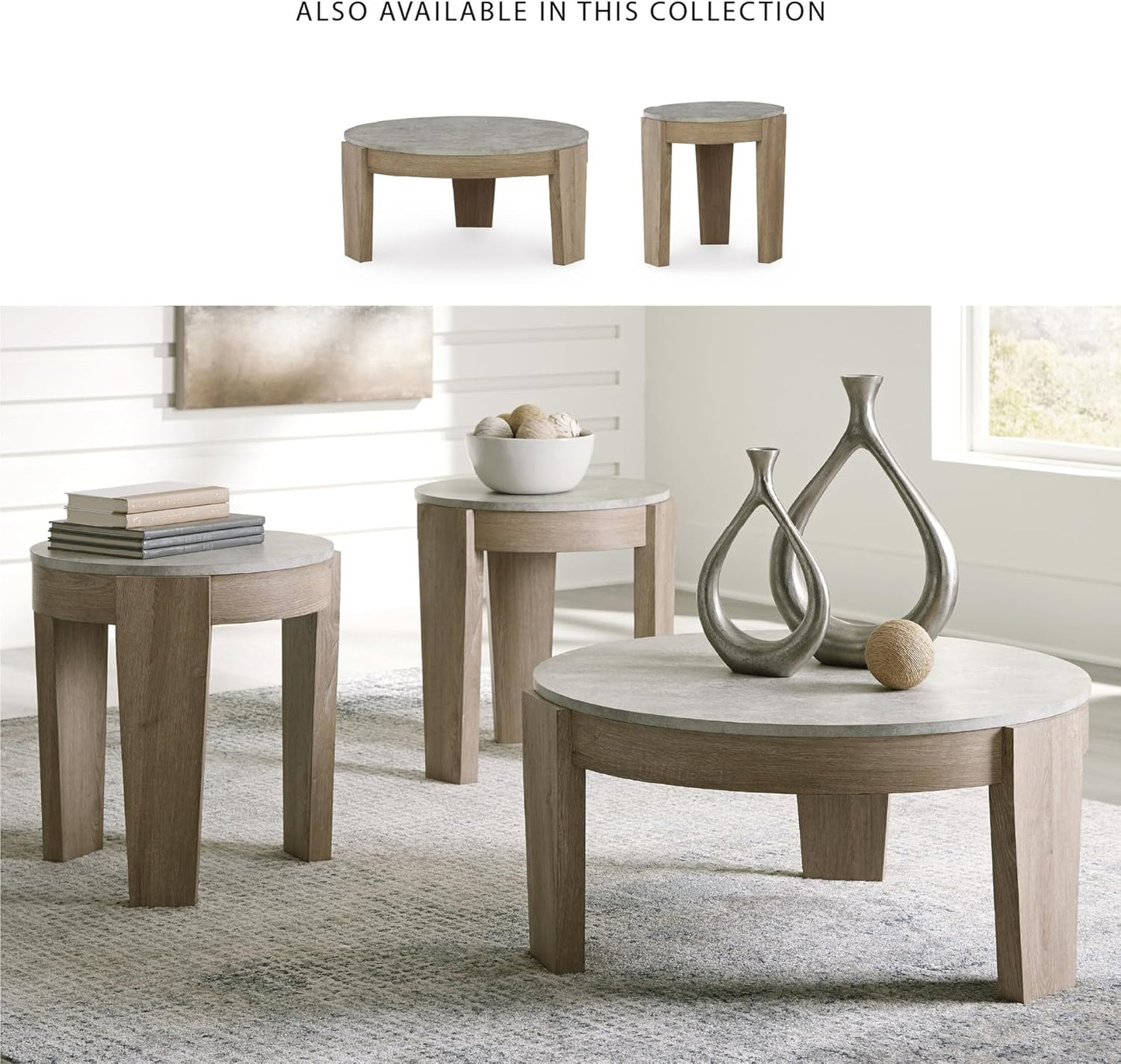 Guystone Casual Table Set with Faux Cement Melamine Tabletop, Set of 3, Light Brown & Light Gray