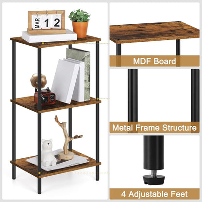 Tall Side Table 3 Tier Small End Table Stand 31.6" Height Telephone Table Industrial Night Stand with Storage for Living Room Bedroom Bathroom Kitchen, Brown&Black