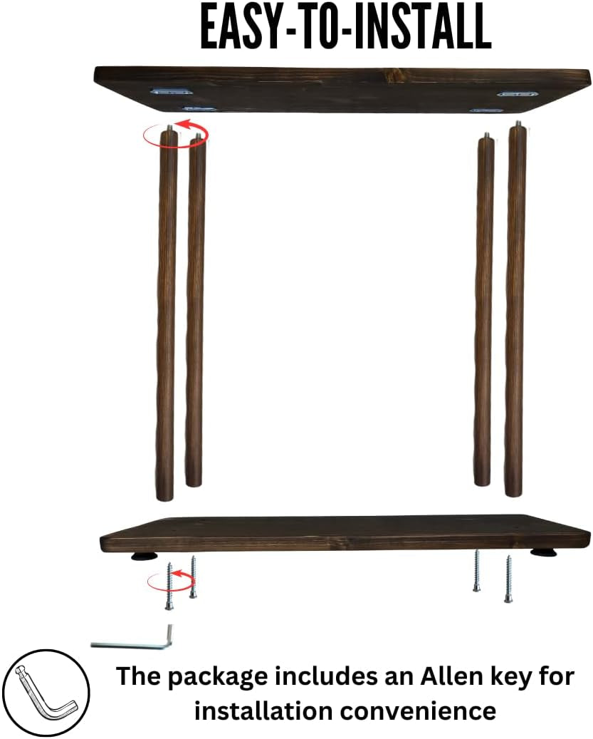 Rectangular Solid Pine Wood Narrow Side Table, Skinny Bedside Table, Small End Table (Dark Walnut, Medium)