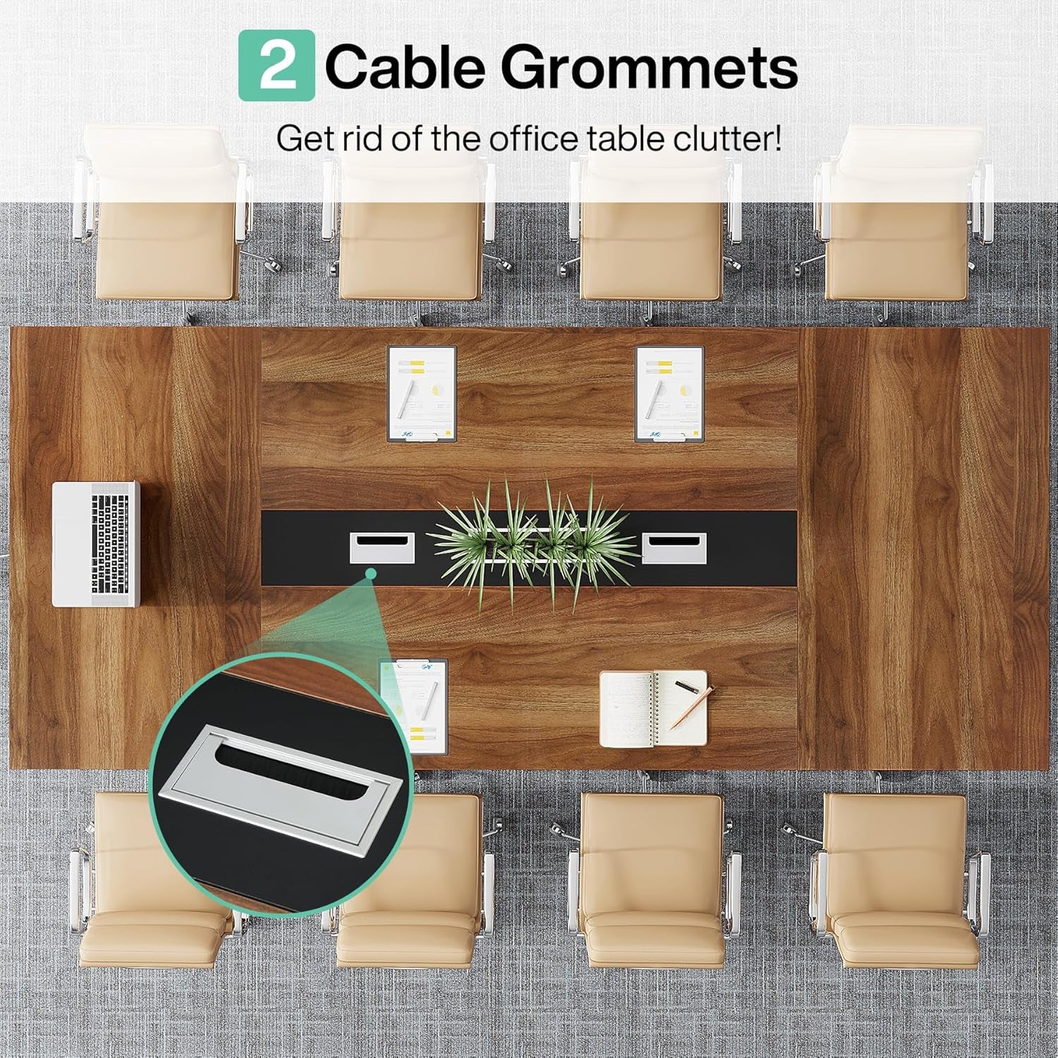 8FT Conference Table, 94.49 L X 47.24 W X 29.53 H Inches Large Meeting Podcast Table for 10 People, Business Style Wooden Training Table with Strong Metal Frame for Office Conference