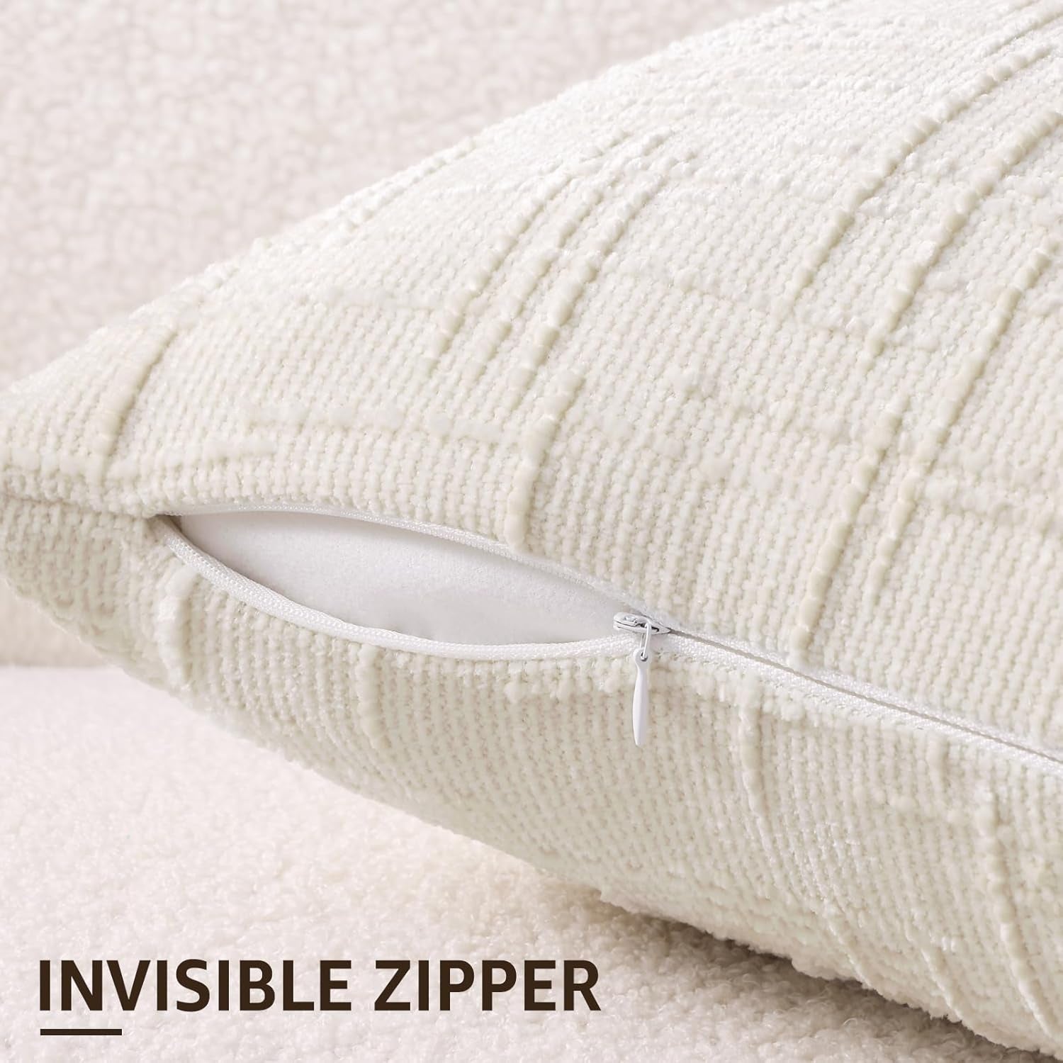 Christmas Cream White Chenille Throw Pillow Covers 18X18 Set of 2 Thick Textured Slubby Couch Pillow Covers Farmhouse Accent Modern Neutral Decorative Pillow Cases for Bed Sofa Living Room