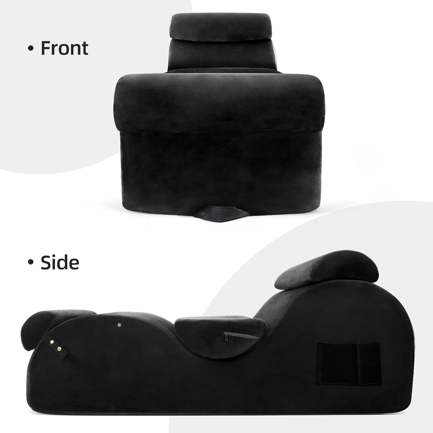 Chaise Lounge Chair for Yoga, Chaise Lounge with Headrest, Waist Pad, Foot Pad, Washable Cover Side Pockets Non-Slip Bottom, Yoga Chair for Relaxation Stretching (Black, Large)