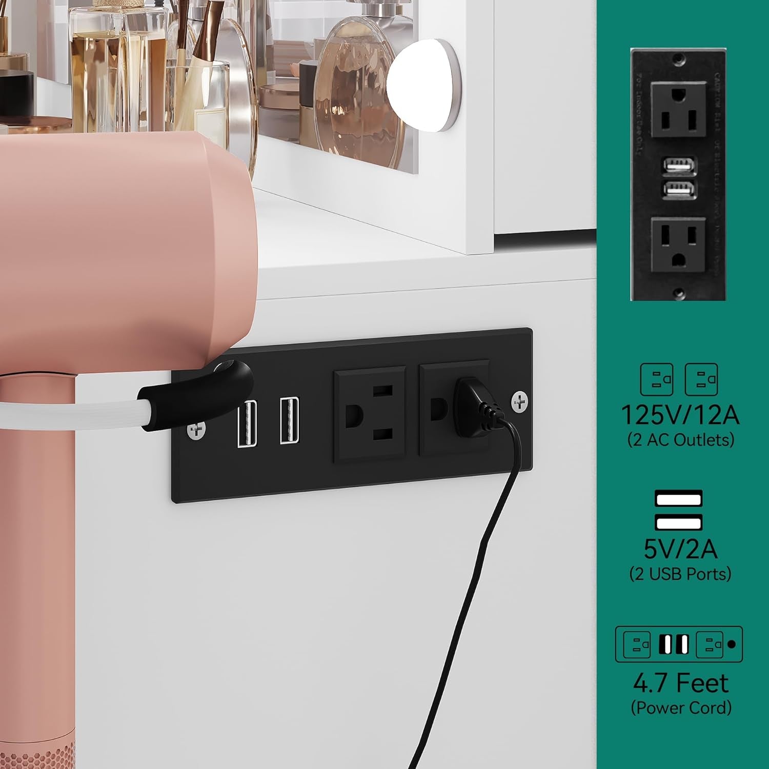 Makeup Vanity Table with Lighted Mirror, Cushioned Stool, 4 Storage Drawers & Hidden Jewelry Organizer, 3-Mode LED Lighting