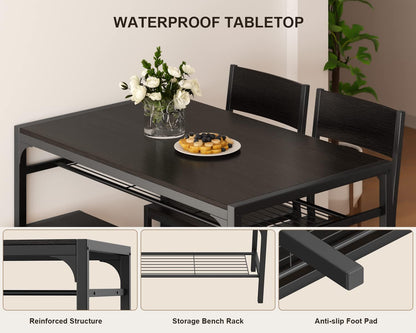 Kitchen Table and 2 Chairs for 4 with Bench, 4 Piece Dining Table Set for Small Space, Apartment