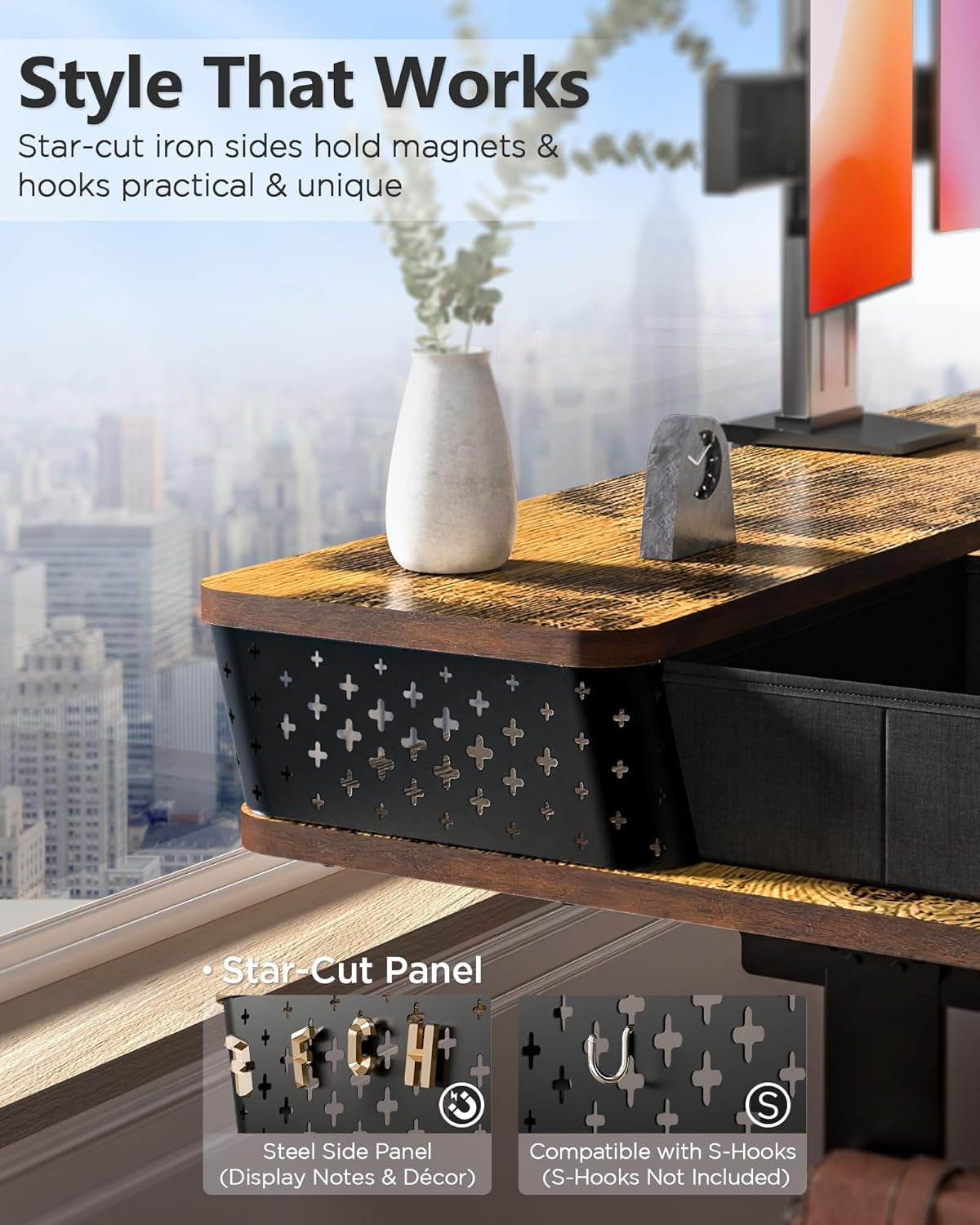 Standing Desk with Drawers,C-Clamp Mount Compatible,35X20 Inch Electric Adjustable Height Computer Small Stand up Desks, Home Office Sit Stand Table with 3 Preset Heights, Rustic Brown