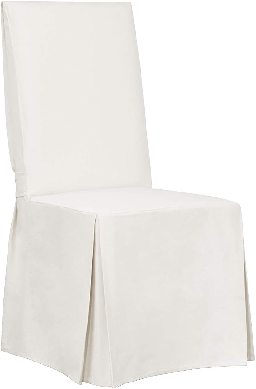 Home Decor Essential Twill Full Length Dining Room Chair One Piece Slipcover, Relaxed Fit, 100% Cotton, Machine Washable, White Color