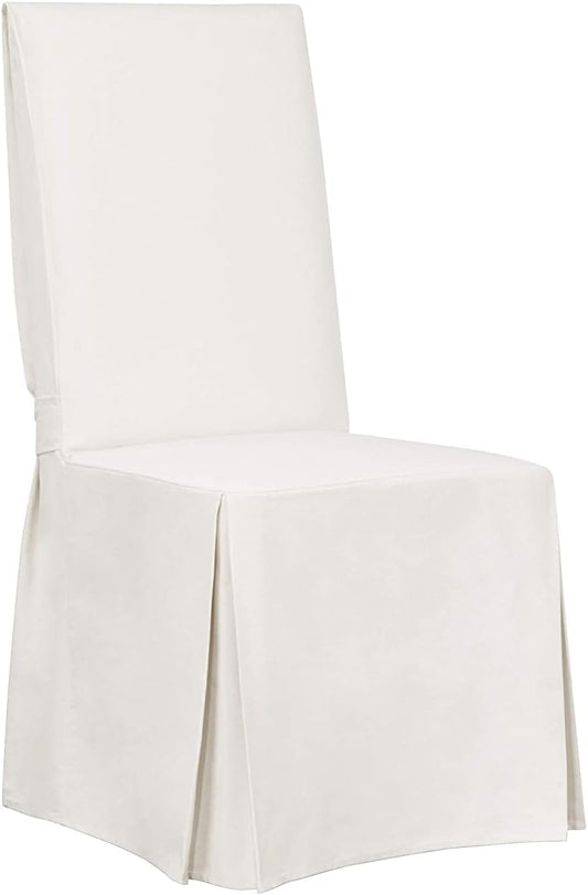 Home Decor Essential Twill Full Length Dining Room Chair One Piece Slipcover, Relaxed Fit, 100% Cotton, Machine Washable, White Color