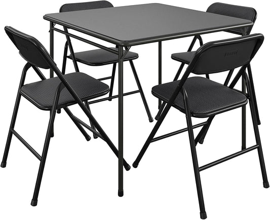 products Premium 5-Piece Table & Chair Dining Set, with 34" Vinyl Top Card Table and 4 Fabric Padded Seat & Back Folding Chairs, Black