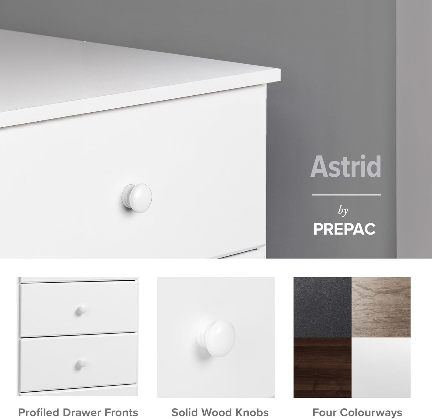 Astrid Tall White Dresser: 16.5"D X 19.75"W X 50"H, 6-Drawer Chest for Bedroom by  - Perfect Chest of Drawers for Ample Storage