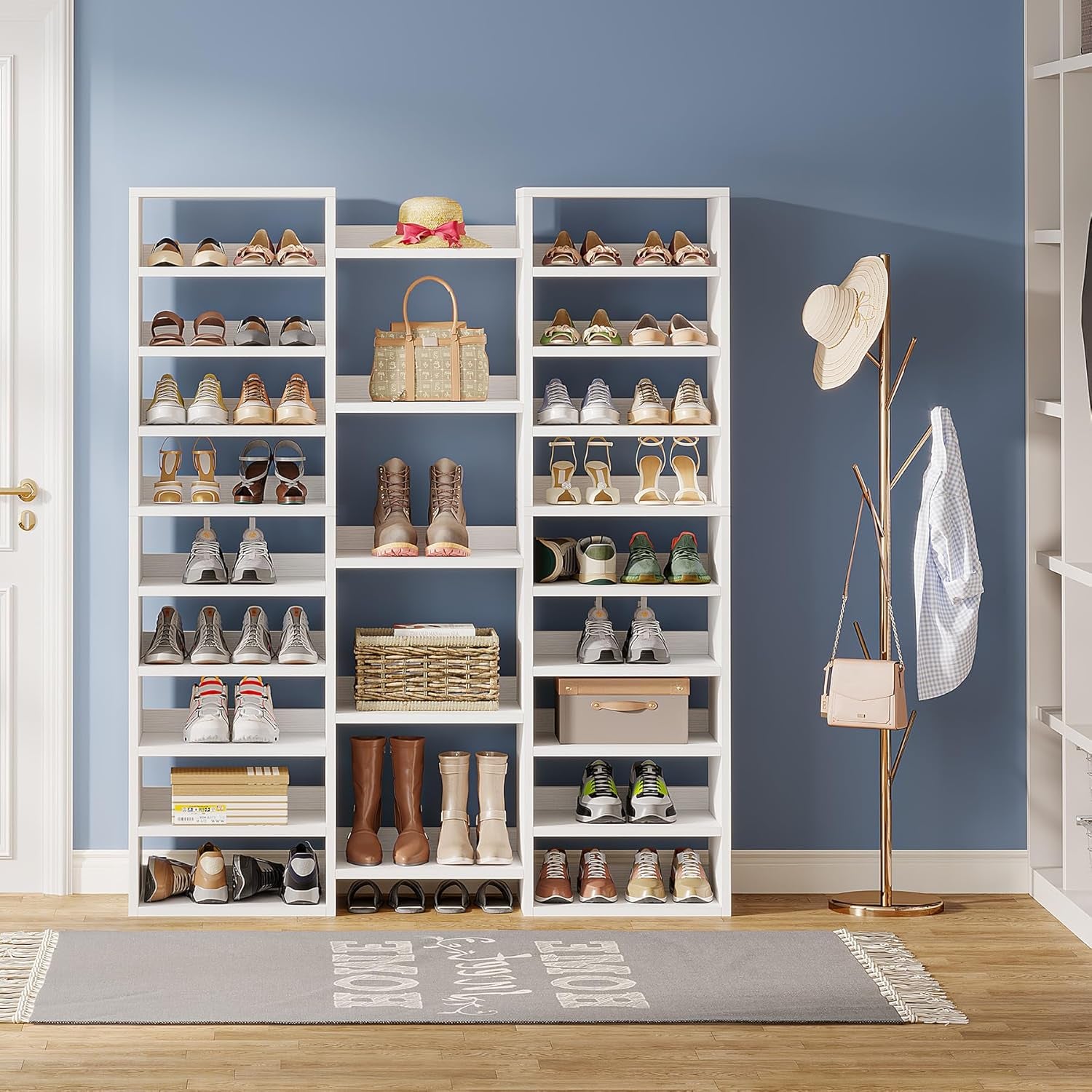 14-Tier Shoe Rack, White Shoe Storage Cabinet with 22 Open Cubbies, 46 Pairs Wide Entryway Shelf for Shoes, Modern Organizer for Closet Living Room Entryway Hallway