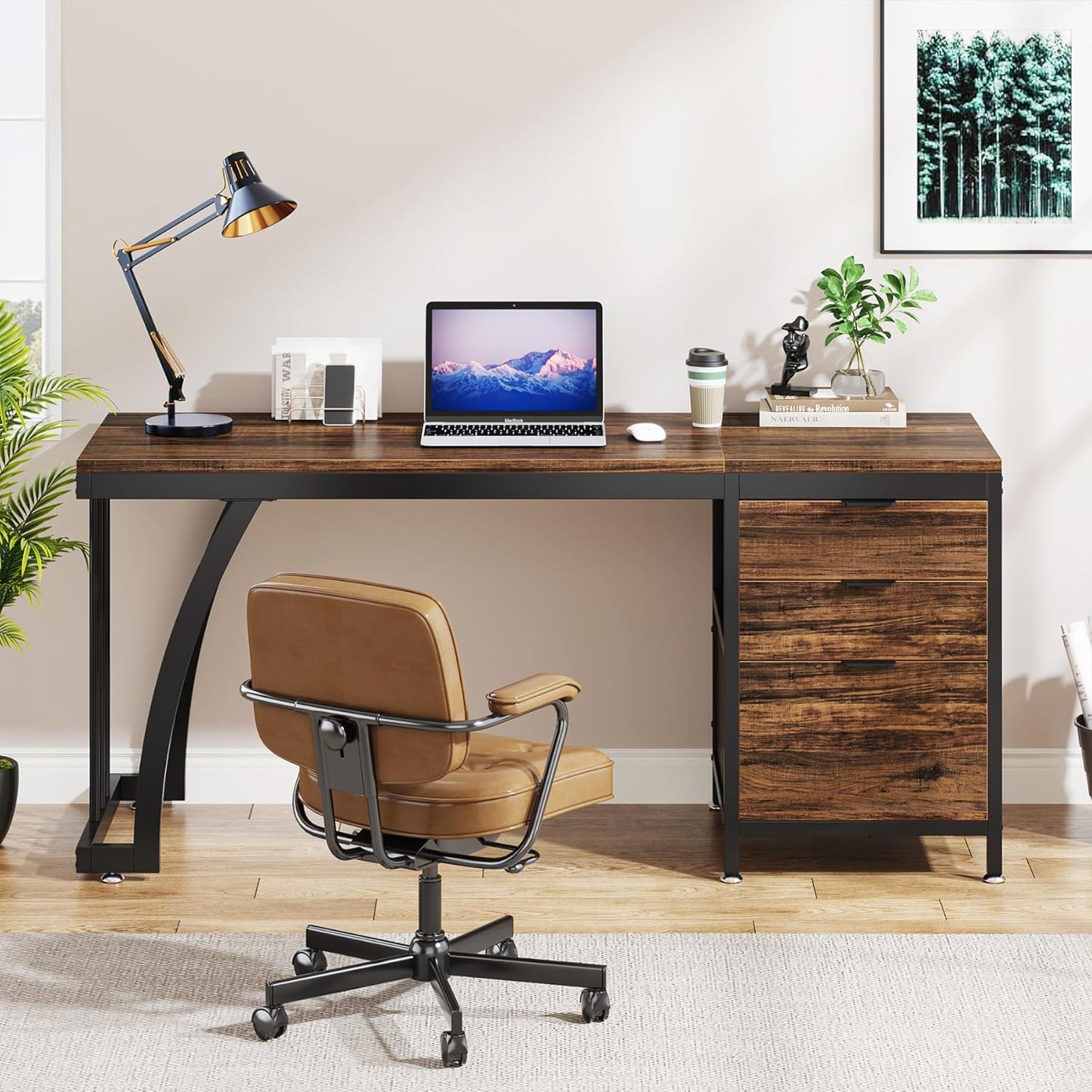 Computer Desk with 3 Drawers, 59-Inch PC Desk with Reversible Drawers, Industrial Study Writing Table Workstation with File Storage for Home Office, Rustic Brown