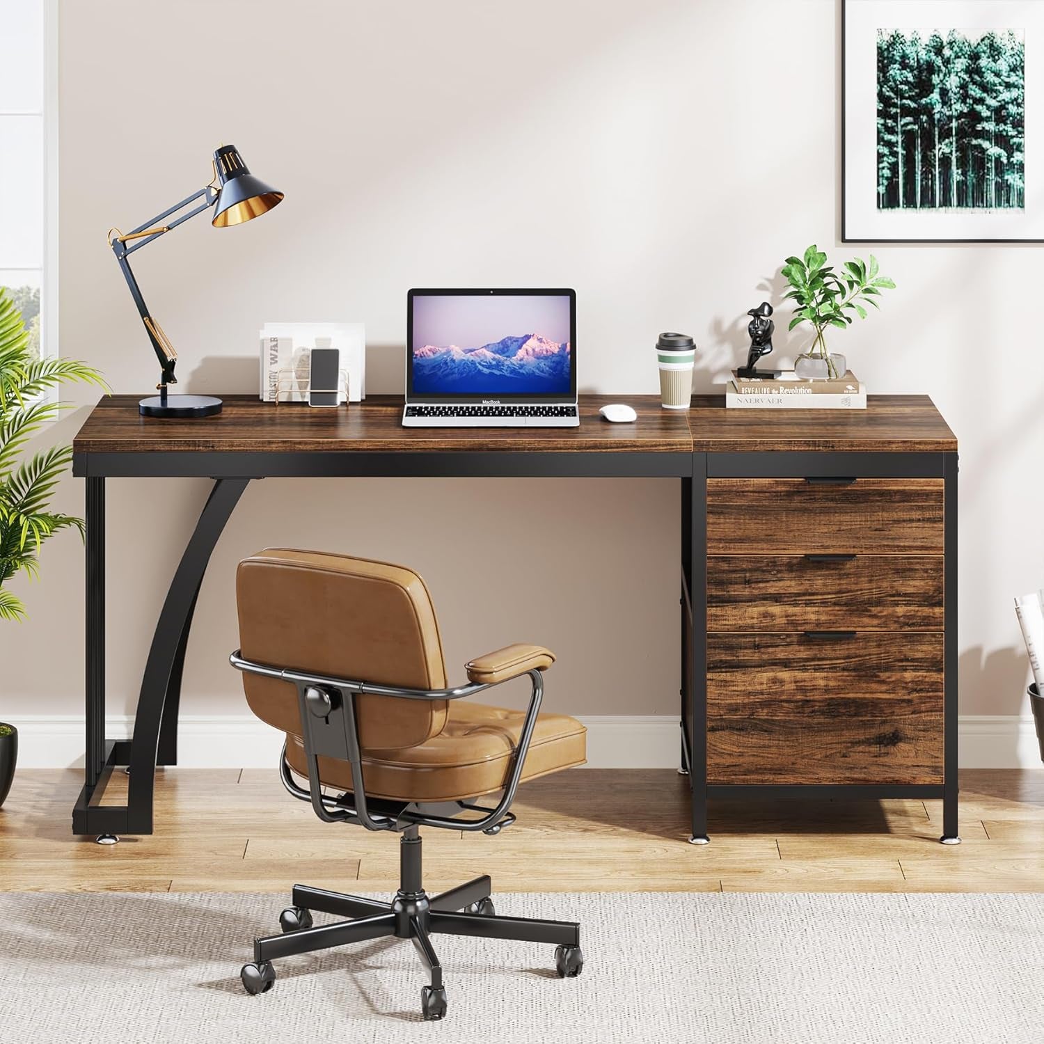 Computer Desk with 3 Drawers, 59-Inch PC Desk with Reversible Drawers, Industrial Study Writing Table Workstation with File Storage for Home Office, Rustic Brown