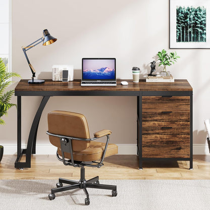 Computer Desk with 3 Drawers, 59-Inch PC Desk with Reversible Drawers, Industrial Study Writing Table Workstation with File Storage for Home Office, Rustic Brown