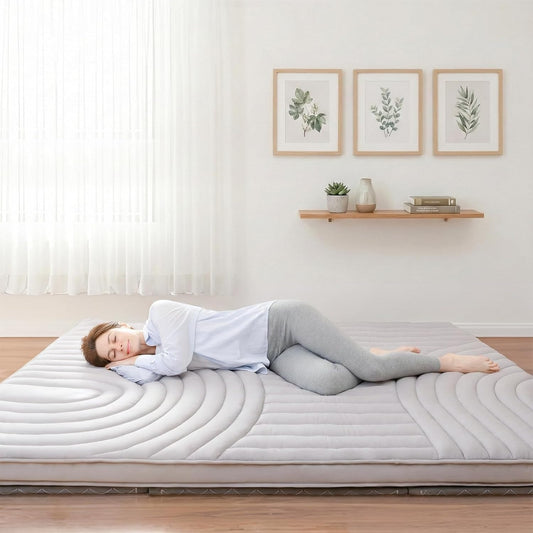 Japanese Futon Mattress Extra Thick, Vintage Striped Quilting Queen Size, Portable Sleeping Pad for Adults