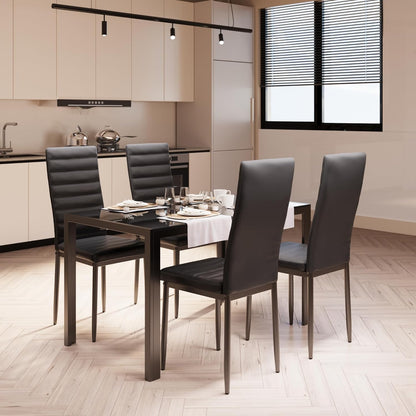 Kitchen Dining Table Set for 4, Tempered Glass 5 Piece Table and Chairs Set Modern for Home, Kitchen, Living Room, Dining Room (Black)