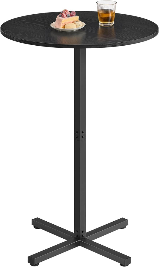 round Cocktail Table, High Top Bar Pub Table with Metal Frame and Cross Base, for 2-3 People, Modern, Easy to Assemble, 23.6 X 23.6 Inches, Ebony Black ULBT361B01V1