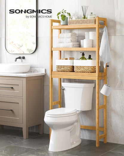 over the Toilet Storage, 3-Tier over Toilet Bathroom Organizer with Adjustable Shelf, 10.2 X 24.8 X 66.9 Inches, Space-Saving, Natural Beige UBTS001N01