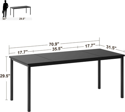 Large Computer Desk, 70.8 Inch Study Student Writing Desk, Simple Style PC Workstation with Black Metal Frame for Home Bedroom, Black