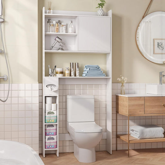 31.5" W over the Toilet Storage Cabinet with Sliding Door, Bathroom above Toilet Storage Cabinet with Adjustable Shelves, Toilet Paper Holder, Space Saver Cabinet for Bathroom, White