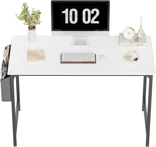 Computer Desk 40 Inch Study Writing Table for Home Office, Modern Simple Style PC Table with Storage Bag, White