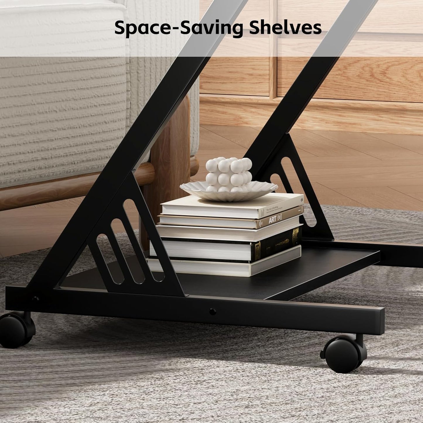 Computer Desk for Small Spaces,23.6" Z-Shaped Compact Study Table with Smooth Keyboard Tray,With Wheels and Bottom Shelves for Home Office，Computer Cart Mobile Laptop Cart