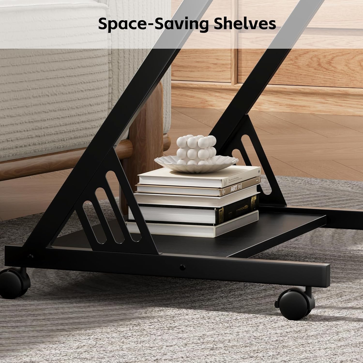 Computer Desk for Small Spaces,23.6" Z-Shaped Compact Study Table with Smooth Keyboard Tray,With Wheels and Bottom Shelves for Home Office，Computer Cart Mobile Laptop Cart