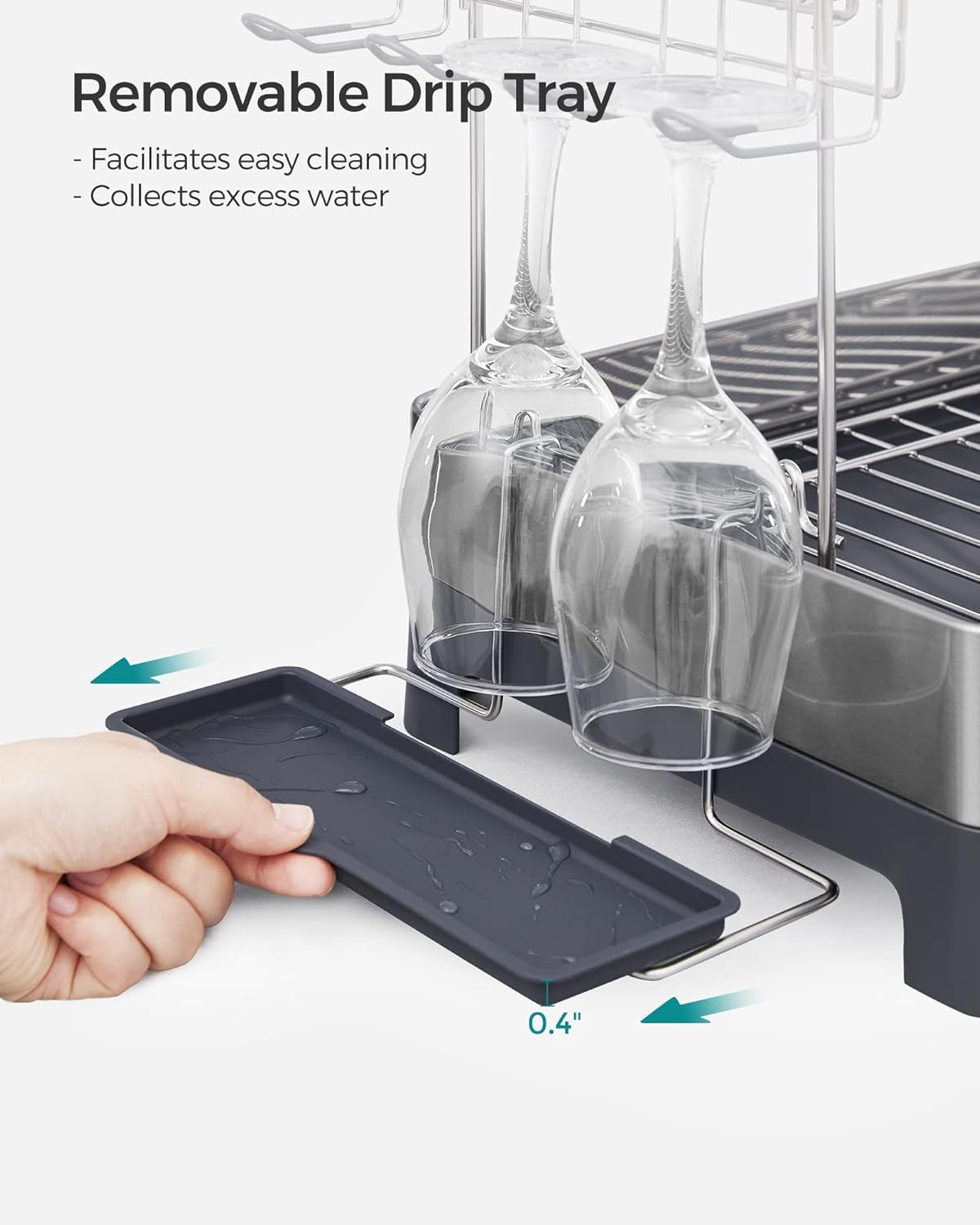 Dish Drying Rack - 2 Tier Dish Rack for Kitchen Counter with Rotatable and Extendable Drain Spout, Dish Drainer with Utensil, Cup, Glass, Cutting Board Holders, Silver and Gray UKCS032E01