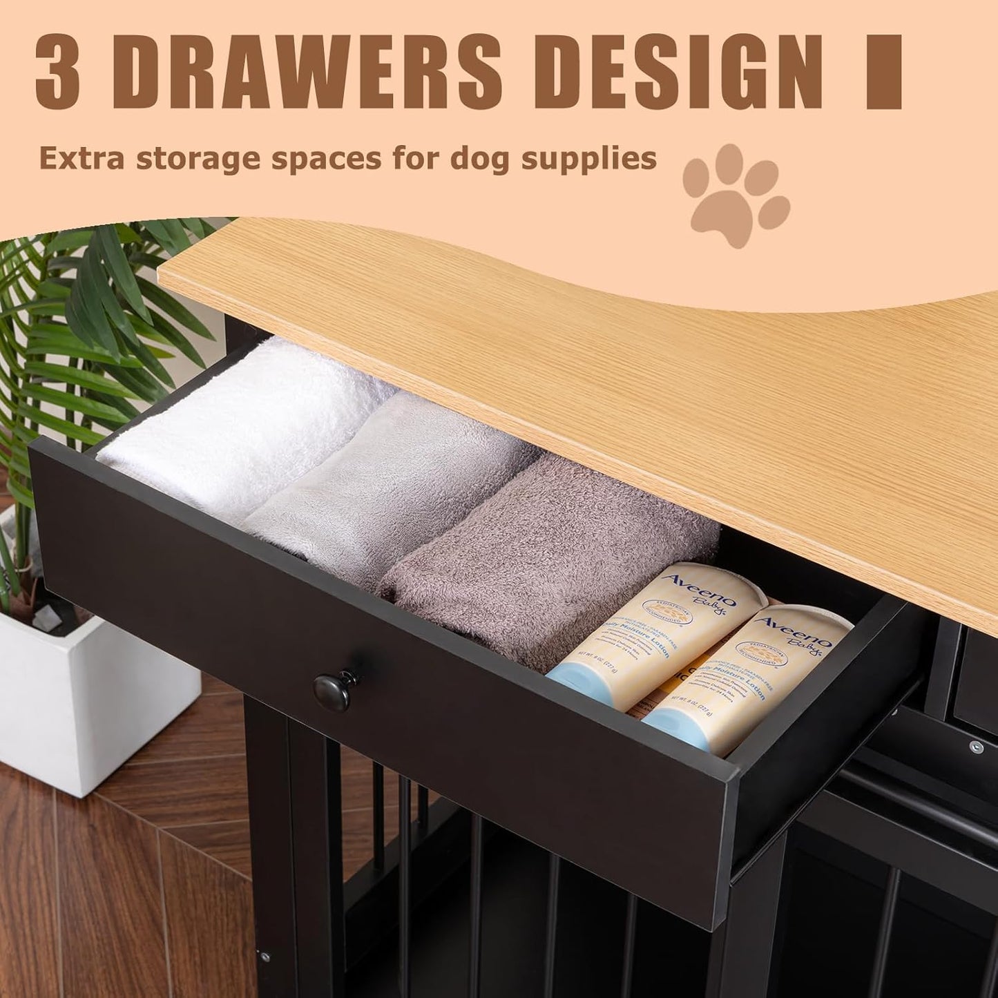 Dog Crate Furniture for 2 Dogs,Wooden Double Dog Crate with Divider & 3 Drawer,Heavy Duty Large Breed Dog Kennel Furniture TV Stand End Table for Small Medium Large Dog (White)