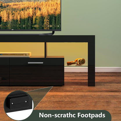 Modern Lighting 63 Inch TV Stand with Large Storage Drawer for 50 55 60 65 70 75 Inch Tvs, TV Console with 20 Color LED Lights, Entertainment Center Media and Open Shelf for Bedroom, Black