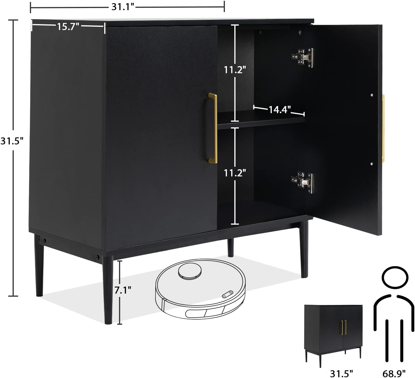 Modern Storage Cabinet, Free Standing Buffet Cabinet, Black Sideboard and Buffet Storage, Wood Accent Furniture for Living Room, Hallway, Entryway, Dining Room, Bedroom (1, Black)