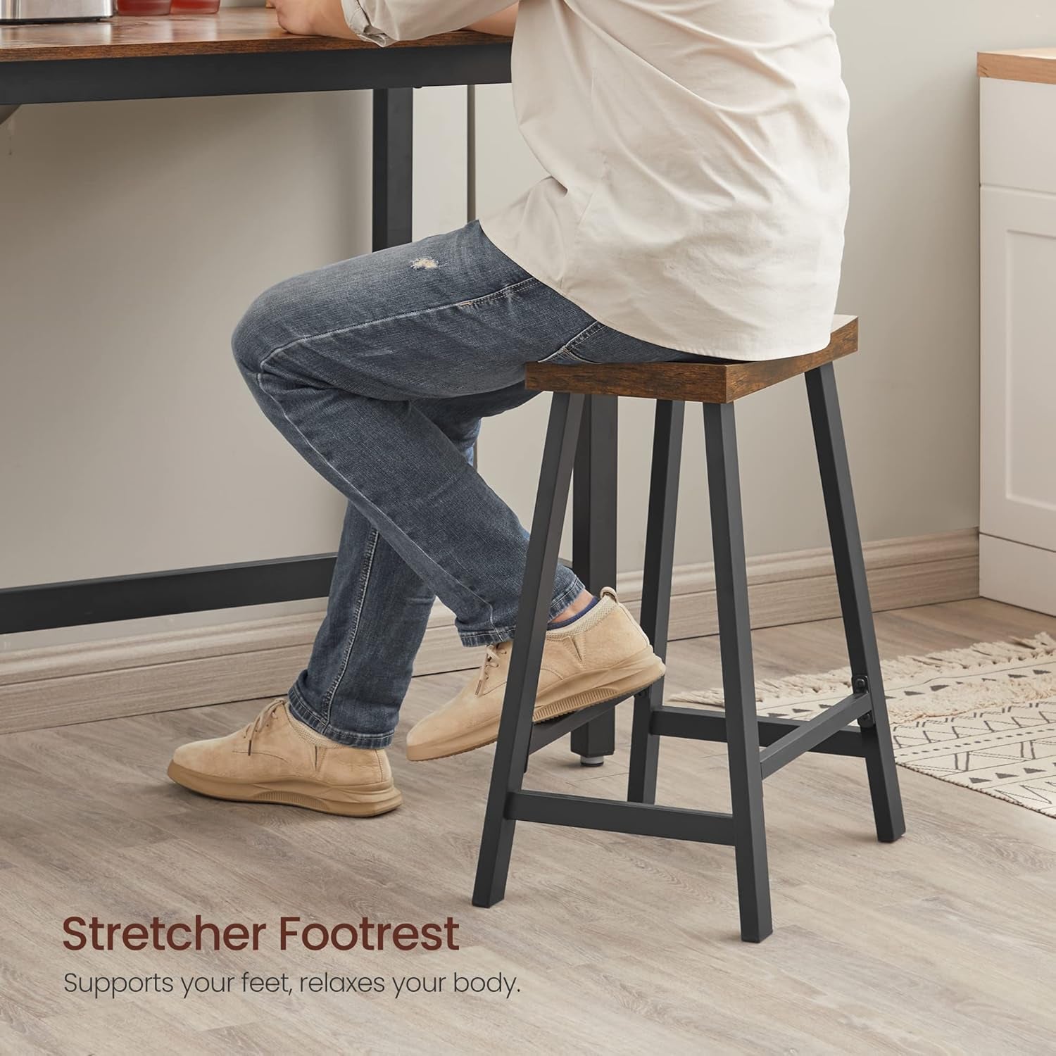 Bar Stools, Set of 2 Bar Chairs, Kitchen Breakfast Bar Stools with Footrest, 23.6 Inches High, Industrial in Living Room, Party Room, Rustic Brown and Black ULBC074B01