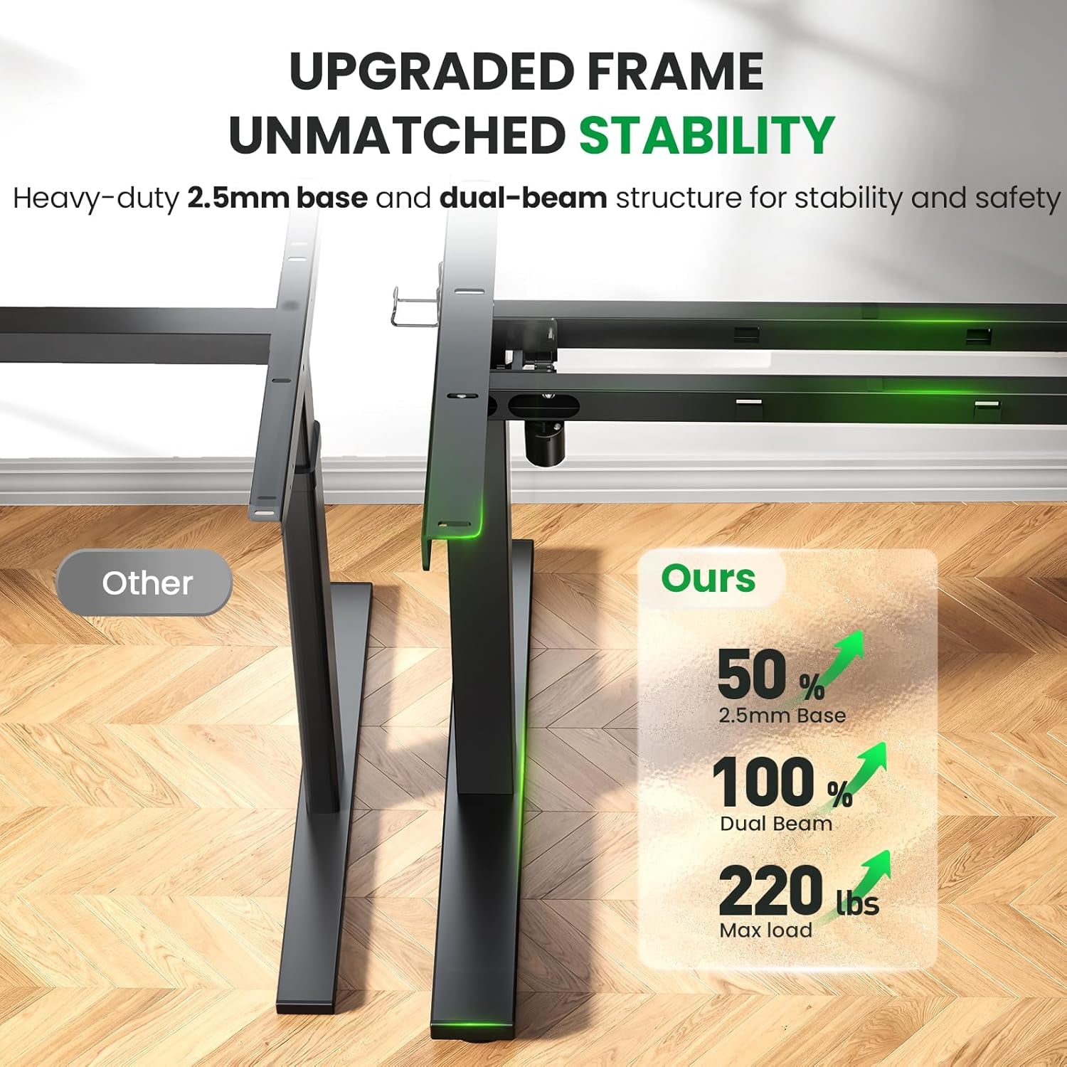 Electric Standing Desk Adjustable - 60X28 Inch Sit Stand Desk with 1 Inch Thick Tabletop, Double Beam Frame, 3 Memory Height Adjustment, Cable Management for Home Office