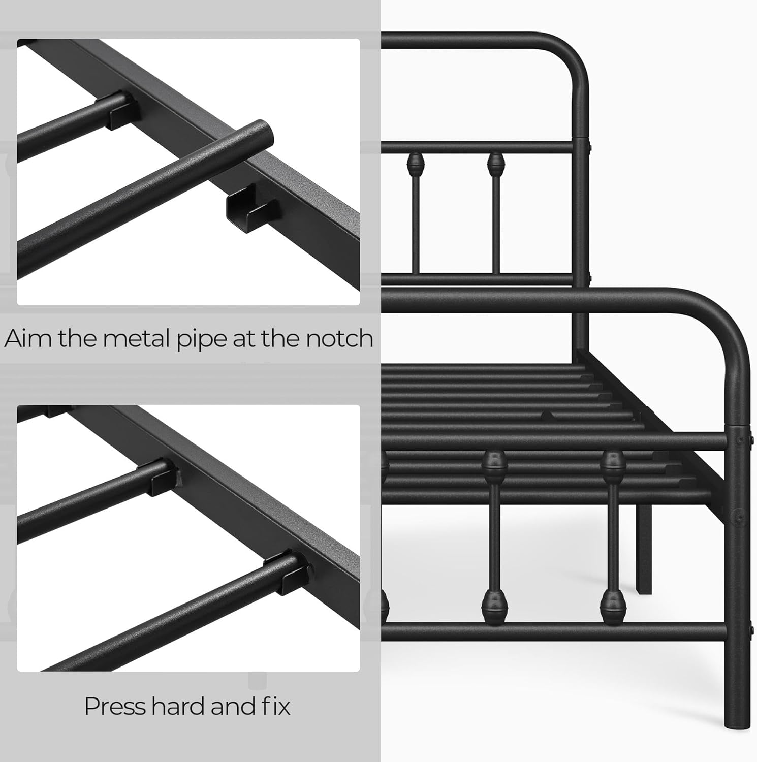 Classic Metal Platform Bed Frame Mattress Foundation with Victorian Style Iron-Art Headboard/Footboard/Under Bed Storage/No Box Spring Needed/Queen Size Black