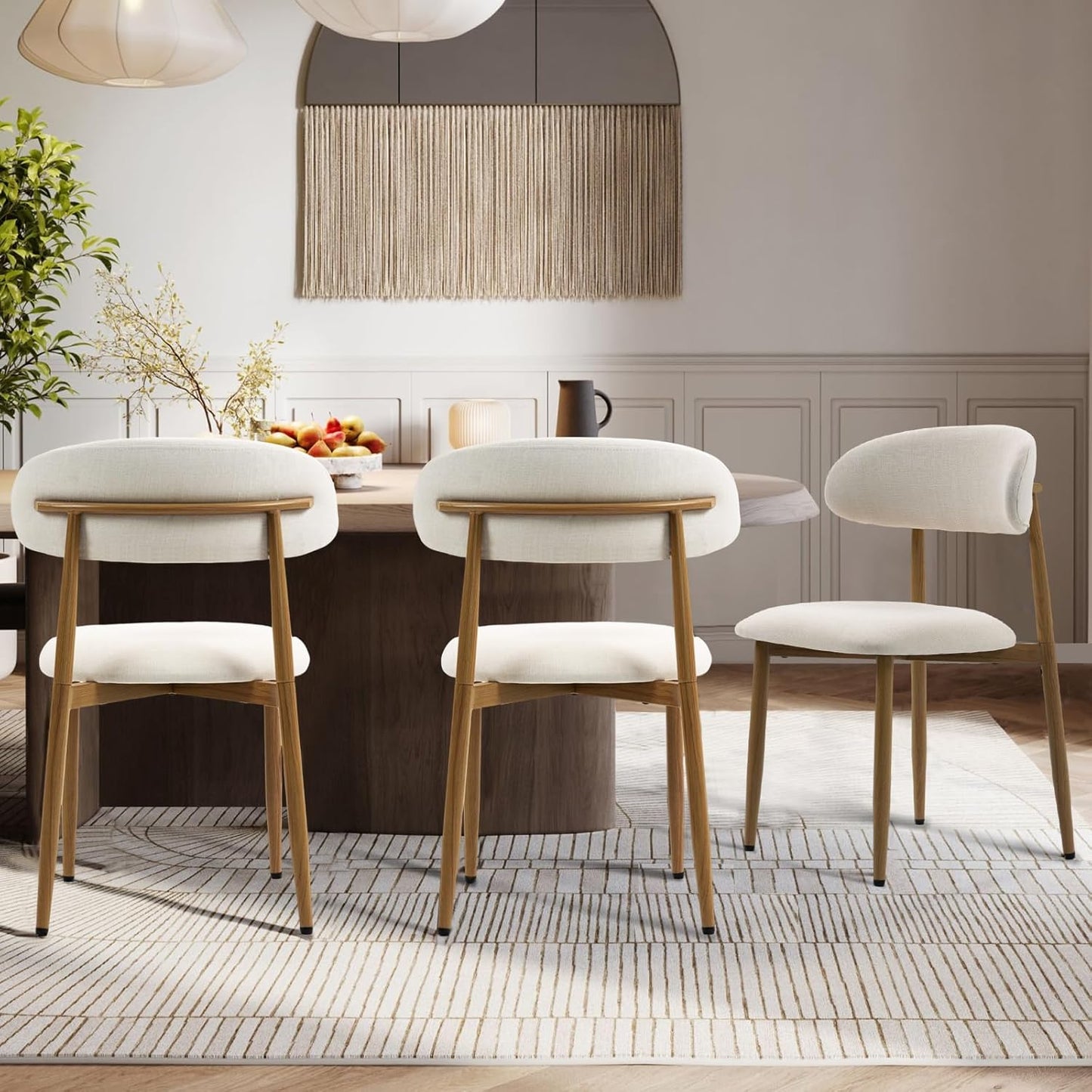 Dining Chairs Set of 4, Metal Kitchen Chairs with Modern Fabric Upholstered for Dining Room, Beige