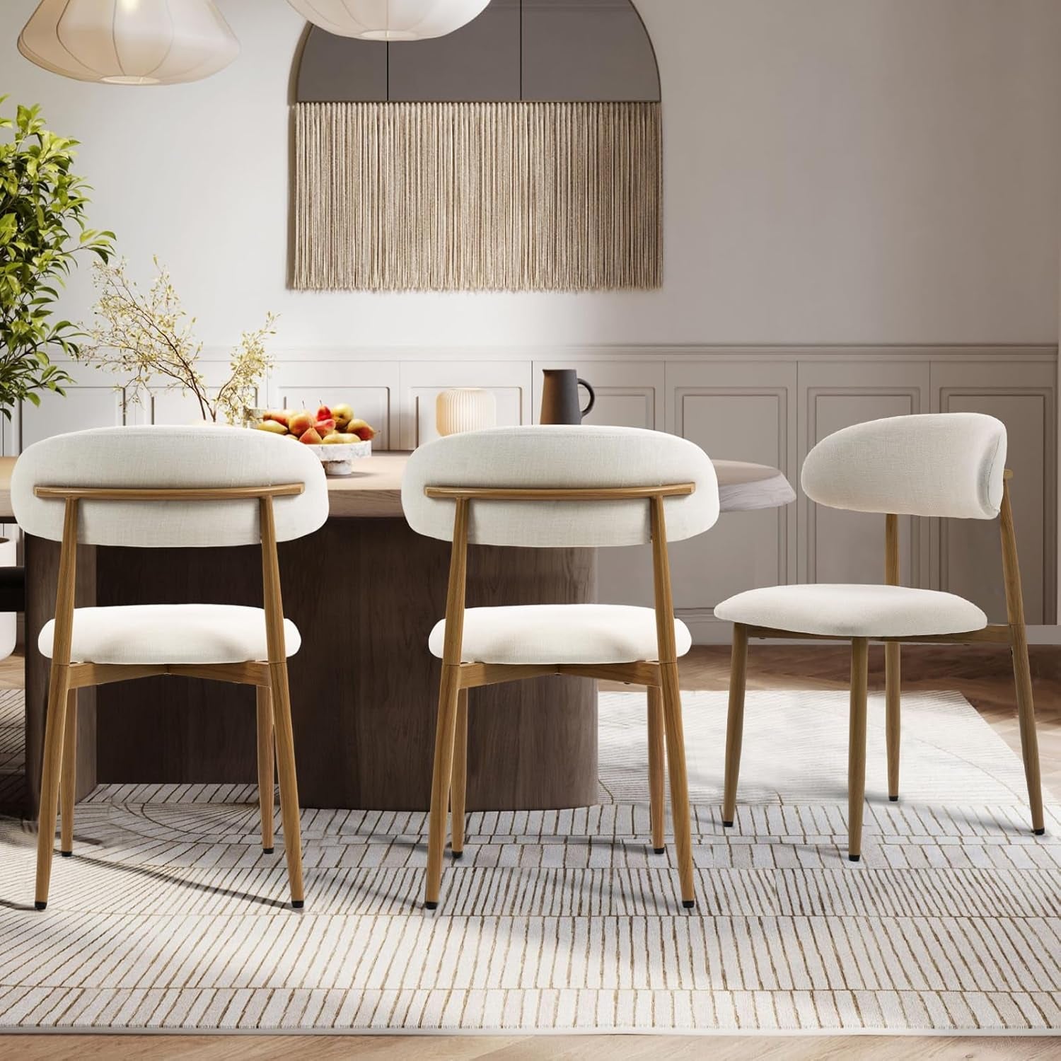 Dining Chairs Set of 4, Metal Kitchen Chairs with Modern Fabric Upholstered for Dining Room, Beige