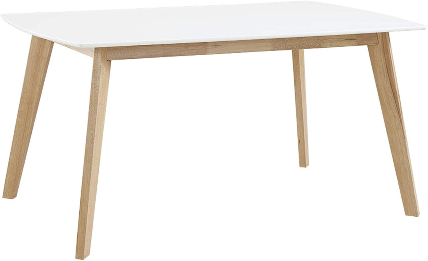 Mid Century Modern Wood Table Dining Room Kitchen Set Dining Chairs, 60 Inch, 6 Person , White and Natural