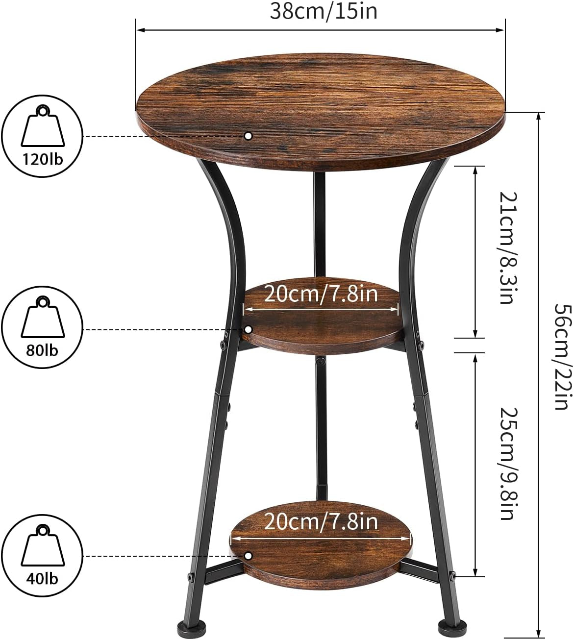Small round End Table for Narrow and Small Space, 3-Tier round Accent Couch beside Table, Modern Side Table Corner Sofa Table Nightstand for Living Room Bedroom