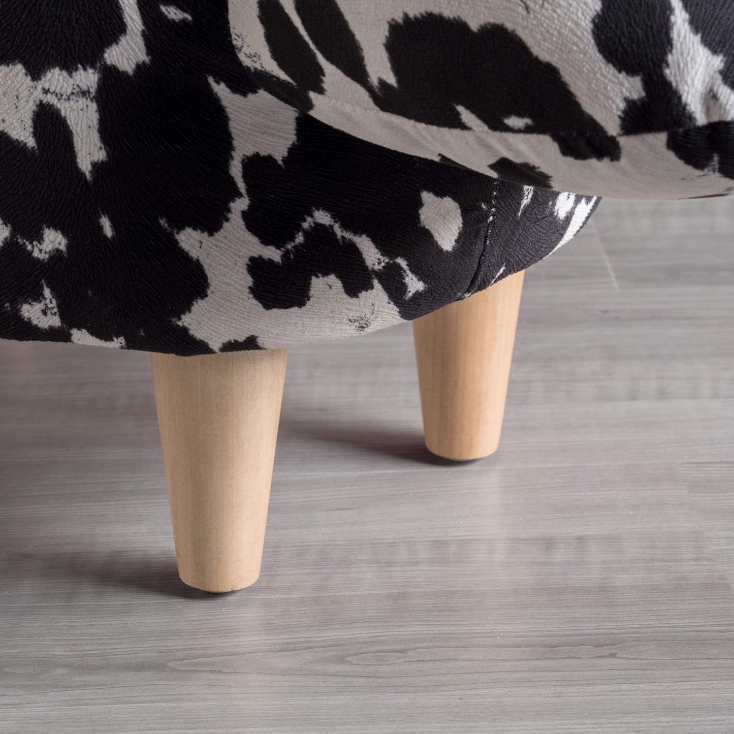Bessie Patterned Velvet Cow Ottoman, Black and White Cow Hide / Natural