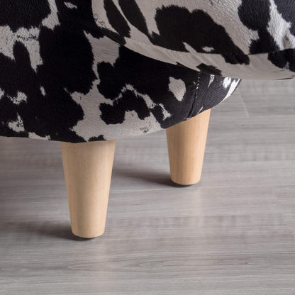 Bessie Patterned Velvet Cow Ottoman, Black and White Cow Hide / Natural