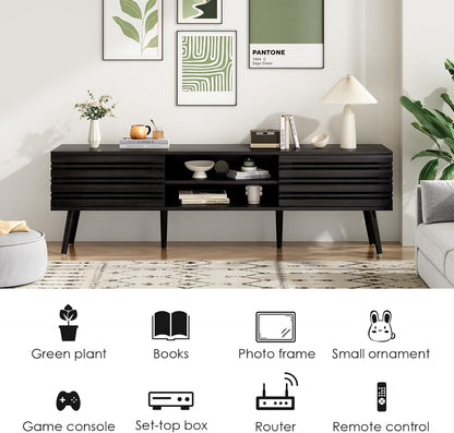 Mid Century Modern TV Stands for up to 70" TV with Storage, Fluted Wood TV Stand for Living Room, Boho Media Console, Entertainment Center with Cable Management