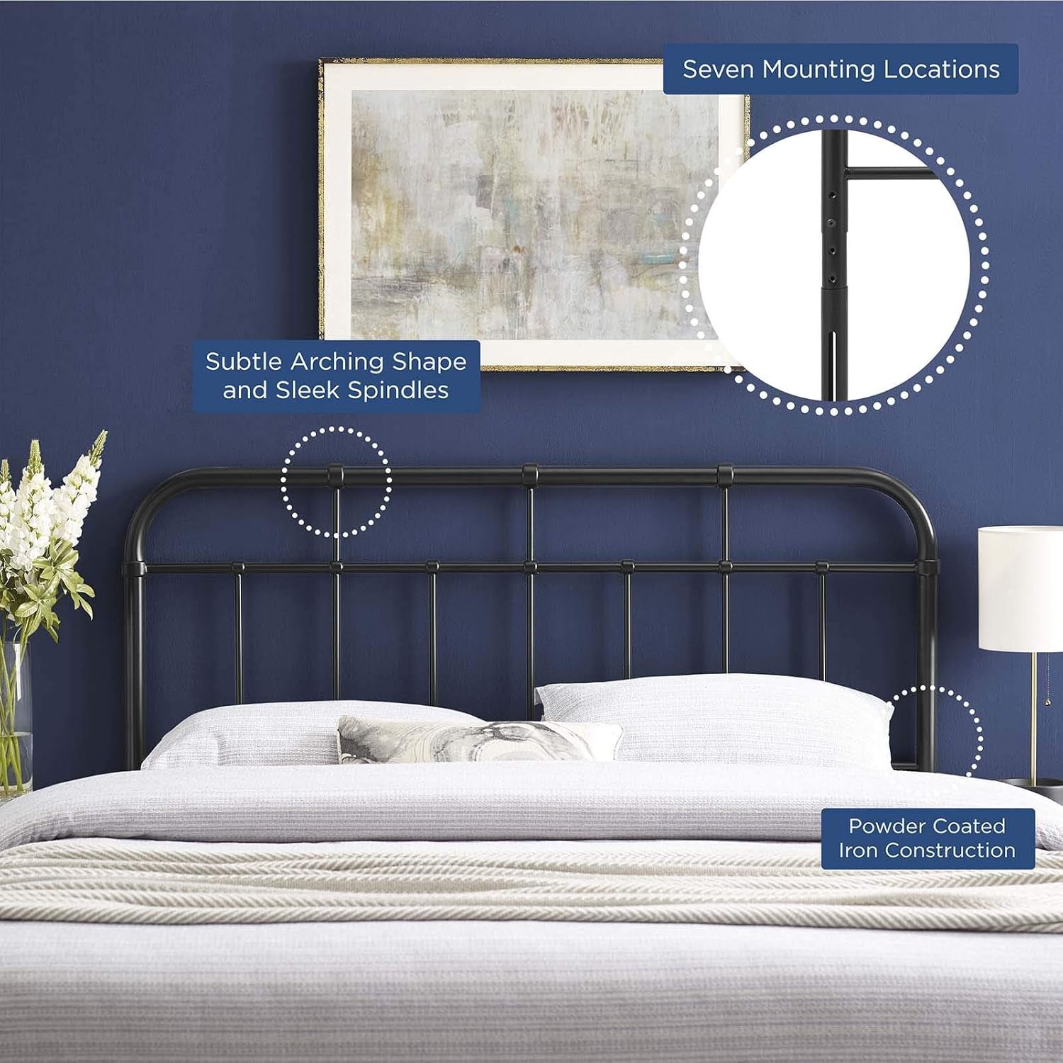 Alessia Modern Farmhouse Metal Queen Headboard in Black